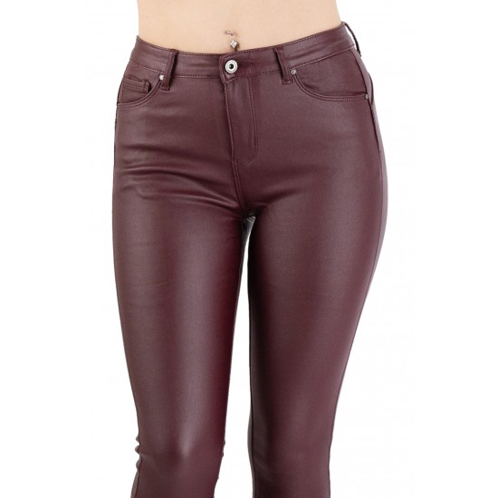 Pantaloni Dama Imitatie Piele Grena Vatuiti Bella